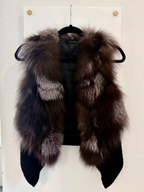 NWOT Love Token Black and Brown Fox Fur Vest